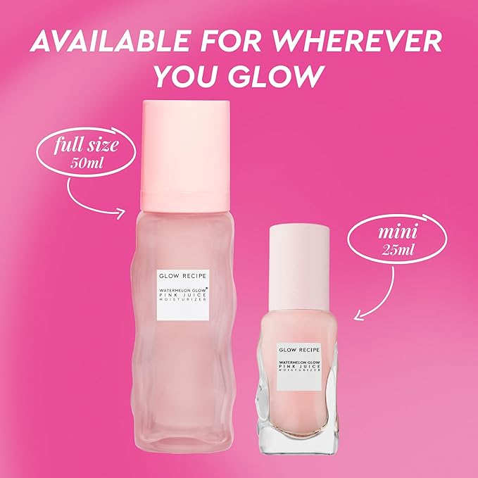 Glow Recipe Pink Juice Water Gel Moisturizer Travel Size, Korean Gel Moisturizer for Glass Skin, Oil-Free Hydrating Hyaluronic Acid Face Moisturizer for Oily Skin, Non-Comedogenic, Long-Lasting (25ml)