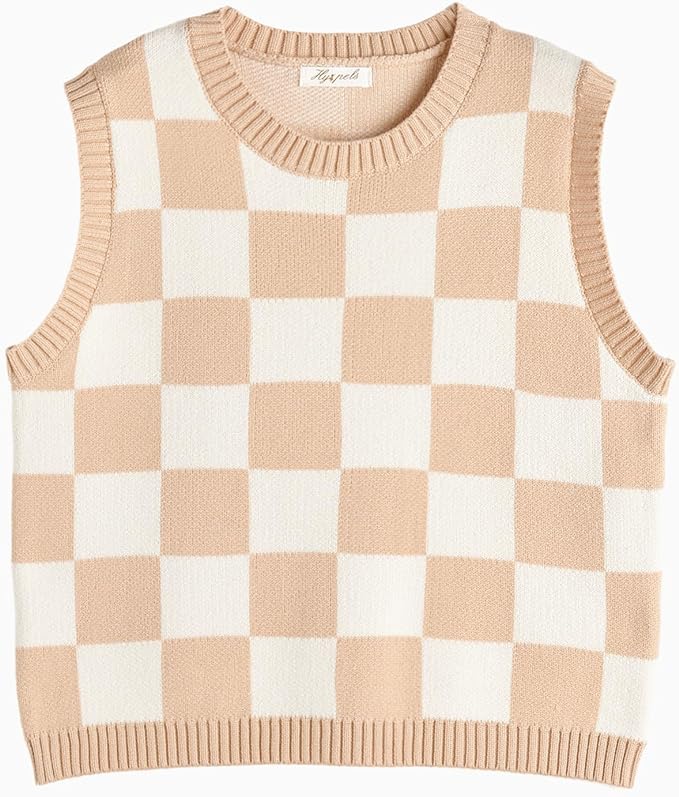 Women's Sweater Vest,Y2K Sleeveless Pattern Preppy Style Knitted Crop Tank Top for Girl