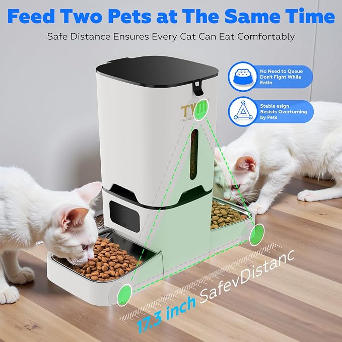 Dual Automatic Cat Feeder 7L WiFi Dry Food Dispenser for 2 Cats Muti Pets | Anti Food Stealing | Multi-pet Household | Large Capacity | Stainless Steel Bowl | Programmable | Dual Power Supply