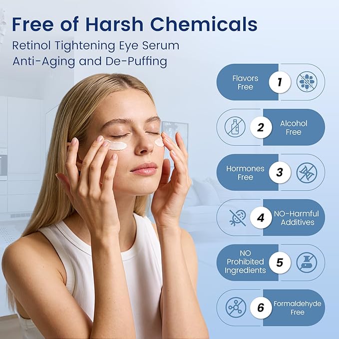 3-in-1 Retinol Eye Cream with Hyaluronic Acid & Niacinamide, Anti Aging Under Eye Treatment for Dark Circles Puffiness Fine Lines Wrinkles, Lightweight Hydrating Brightening Eye Care for Men Women