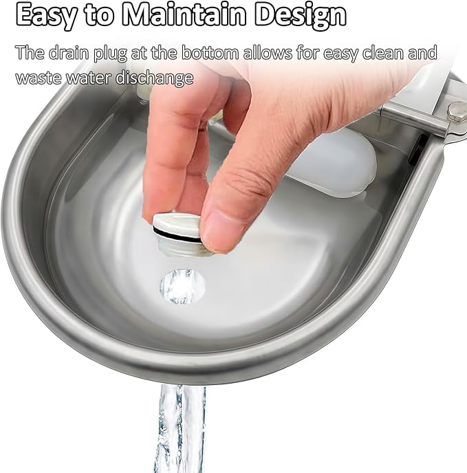 Automatic Water Dispenser for Dogs & Cat Stainless-Steel Water Bowl Outdoor | Heavy Duty Large Pet Waterer Feeder for Poultry & Livestock, w/ float valve