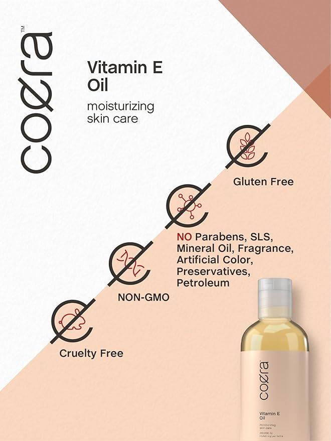 Coera Vitamin E Oil | 20,000 IU | 16 fl oz | Moisturizing & Hydrating for Skin, Face, Hands and Body | Free of Parabens, SLS, & Fragrances