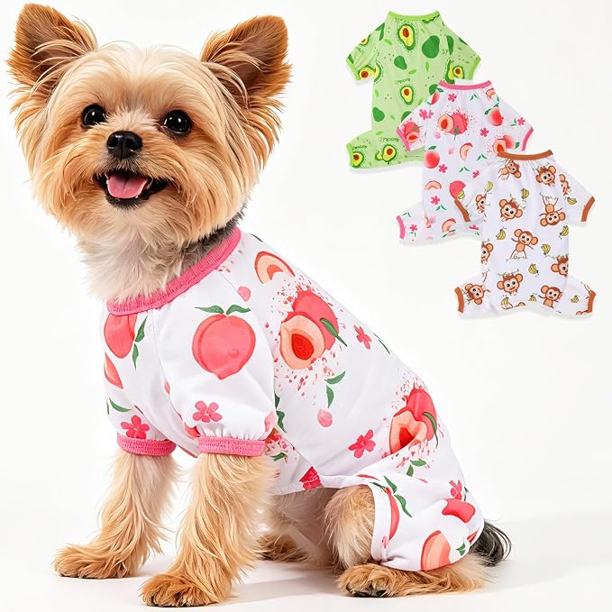 Dog Pajamas Soft Strechy Summer Dog Pjs Puppy Clothes for Chihuahua Yorkie Boy Girl Cat Pet Outfits Cute Pattern XXS~L (Peach, Large)
