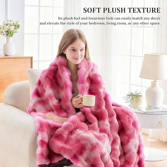 Faux Fur Throw Blanket for Couch, 1000 GSM Cozy Fuzzy Fluffy Soft Plush Thick Bubble Sherpa Blanket for Sofa Bedroom Living Room, Mothers Day Birthday Gifts for Women Home Decor
