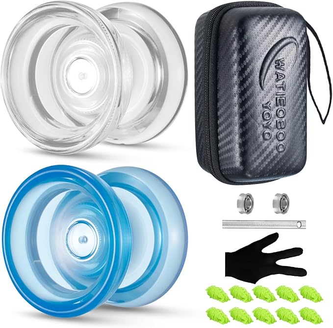 WATIEOBOO Yoyo P02 Crystal Yo Yo 2-Piece Set - Responsive & Unresponsive Dual Mode Yoyo, Finger Spin yoyo, Trick yo yo for Beginners & Adult Professional Players, Best YoYo Gift