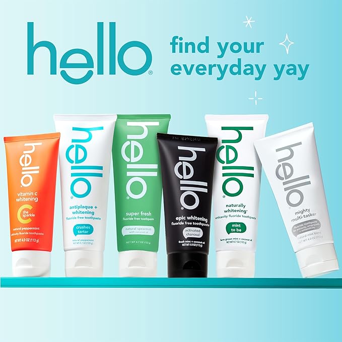 Hello Vitamin C Whitening Toothpaste with Fluoride, Whitening SLS Free Toothpaste, Up to 2 Shades Whiter Teeth, No Peroxide, Safe for Everyday Use, Natural Peppermint, 4.0 Oz