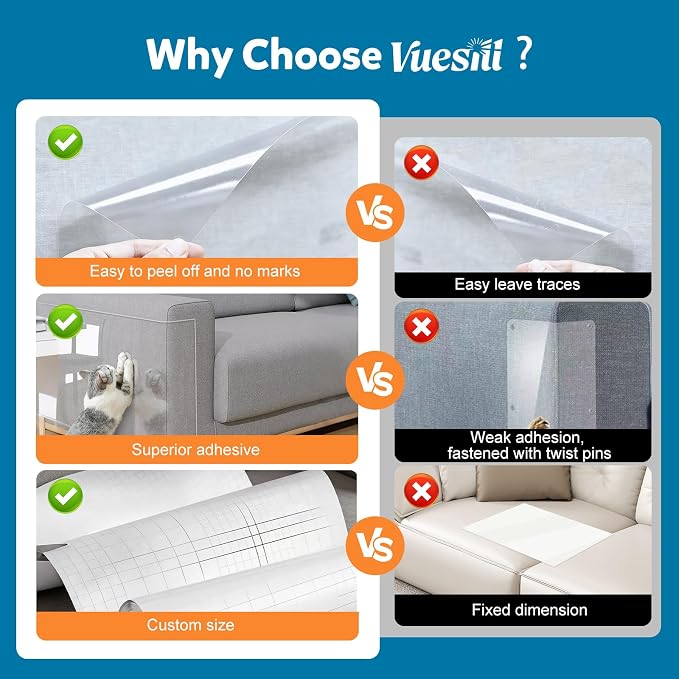 Anti Cat Scratch Furniture Protector – Clear Thicken Vinyl Tape 160"x 12.6", Single-Sided Sticky Couch Protector from Cat Claws, Flexible Guard for Sofa Corner Door Walls Bed Leather