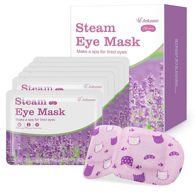 Jekeno Steam Eye Mask, 16 Packs Eye Masks for Dry Eyes, 40-60 Minutes Self Moist Warm Compress Heated Disposable Mask for Sleep, Spa Relaxing Trip Gifts, Travel Essentials for Women Men