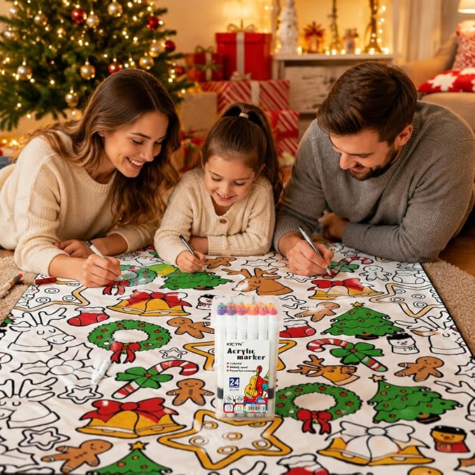 DIY Coloring Blankets with 24 Colors Markers for Adults (95 - Christmas) | Custom Color In Your Own Blankets With 24 Colors Markers, Snuggle Color Sketch Washable Blankets Kit Home Decor