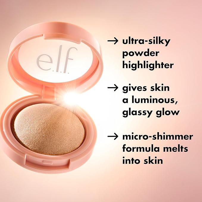 e.l.f. Halo Glow Silky Powder Highlighter, Long-Lasting Luminous Face Finish, Cake-Resistant With Micro-Shimmer, Vegan & Cruelty-Free, Blush Money