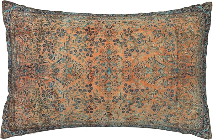 Manchester Kashan Floral Persian Carpet Print Art Pillow Covers Decorative Lumbar Throw Pillowcase 12x20 Inch Couch Cushion Cover for Home Decor Living Room Bedroom College Dorm Bed Car Sofa