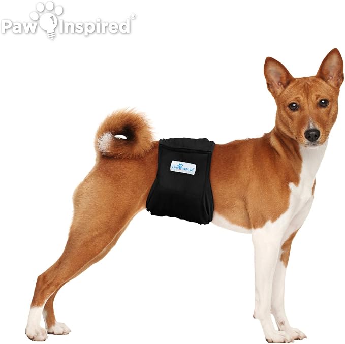 Paw Inspired Washable Male Dog Wraps, Black Color & Lining, Medium, 3 Pack | M Size, Black Colors, Reusable Cloth Belly Bands for Potty Training, Marking, Incontinence, Travel, Surgery