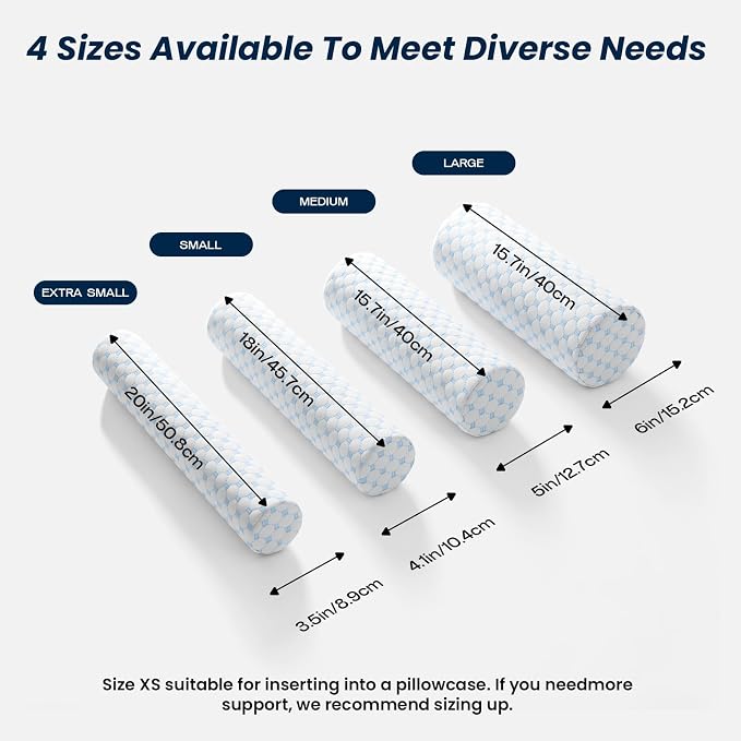 Neck Roll Pillow for Neck Pain Relief - Memory Foam Neck Support Pillow for Bed, Cylinder Pillows, Round Neck Pillow for Sleeping, 15.7 * 5 * 5 inch (Cool-Blue)