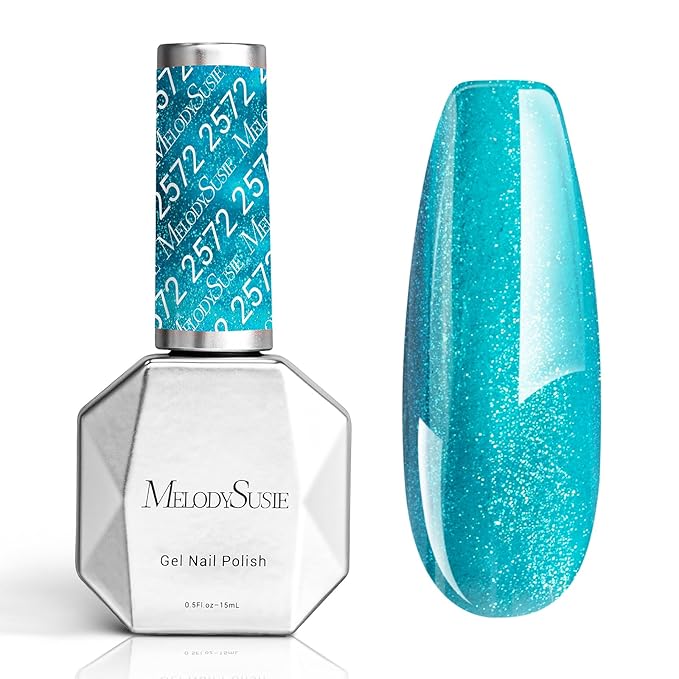 MelodySusie Blue Shimmer Glitter Gel Nail Polish,0.5fl oz Soak Off UV LED Translucent Jelly Glitter Blue Gel Polish Gift for Women Nail Art Manicure Salon DIY Nail Design Decoration at Home-2572