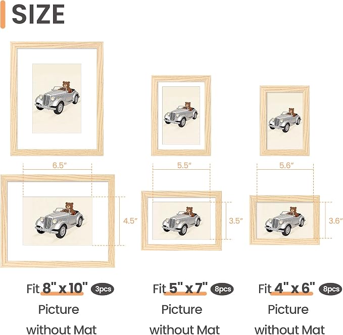 upsimples Picture Frames set of 19, Including 8x10, 5x7, 4x6 Natural Frame | Multi Picture Frames Collage Wall Decor, Gallery Wall Frame Set, Gift For Christmas, Mothers' day, Wedding, Dorm, Living Room