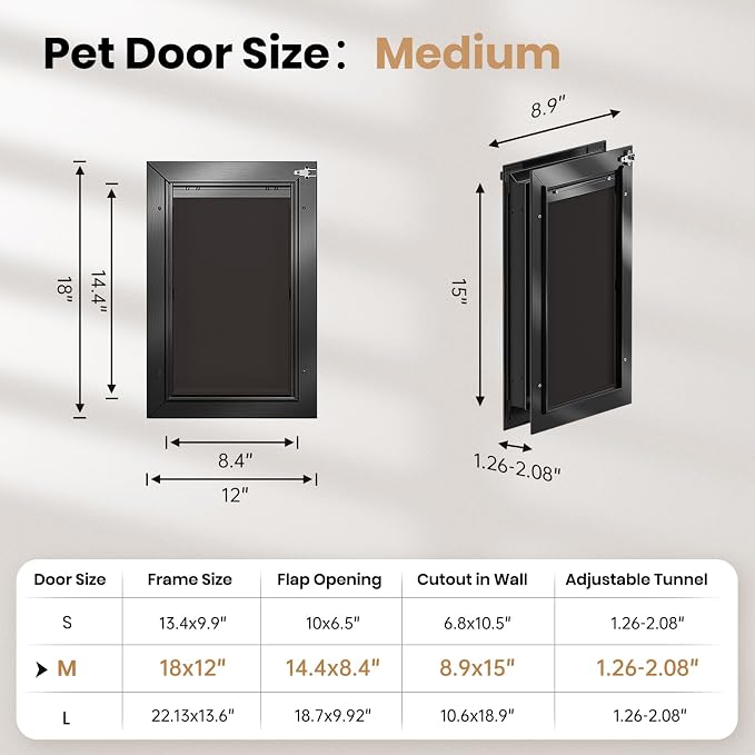 Dog Door for Door, Doggy Door Doggie Door, Medium Dog Door All Aluminum Black, Heavy Duty Pet Door, Double Magnetic Flaps, Thermal Tnsulation, Energy Efficient, Sliding Lock Panel (Pets Up to 45Lb) | Aluminum Alloy Frame, Upgraded Magnetic Flaps, Therm...