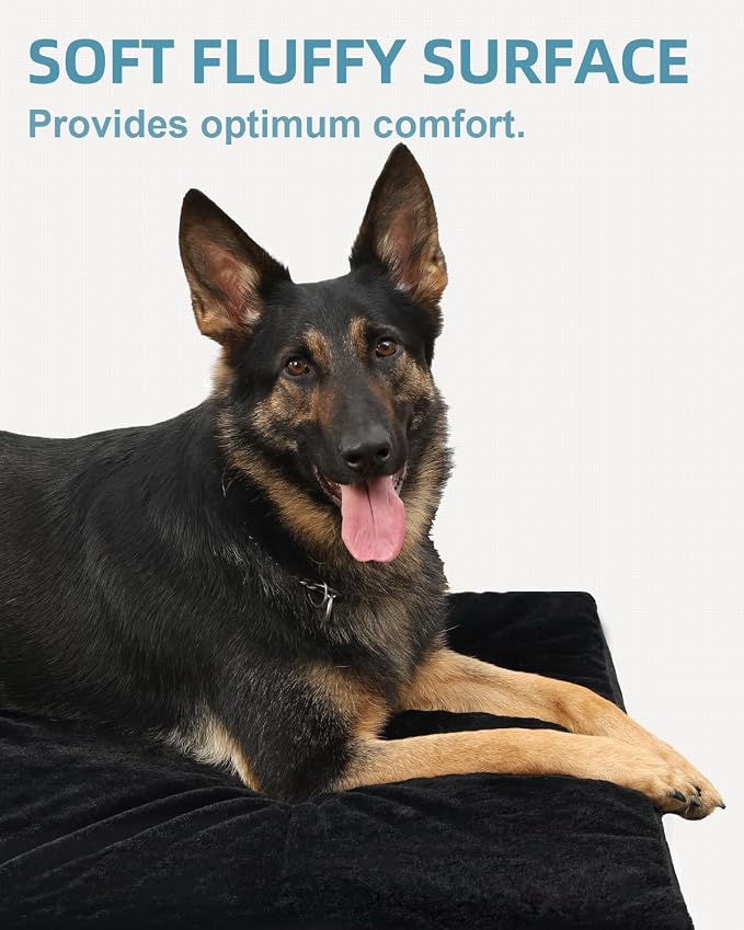 KSIIA Orthopedic Dog Bed for Extra Large Dogs with Waterproof, Black, 47x29 | Deluxe Soft Plush Dog Crate Bed, Washable Pet Mat with Removable Cover & Egg Crate Foam for Extra Large Dogs Sleeping