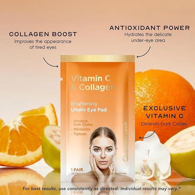Vitamin C & Collagen Under Eye Patches – Dark Circles & Puffiness Reducer – Hydrating Anti-Aging Pads For Wrinkles – Dermatologist Tested Korean Skin Care – Clean Beauty – 8 Pairs