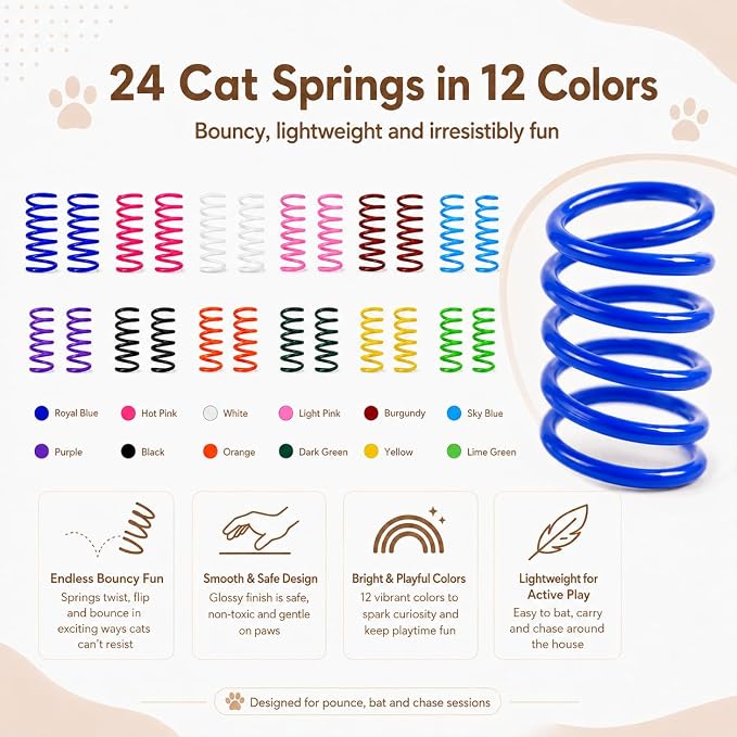 Cat Toys for Indoor Cats, 10 Crinkle Balls & 24 Colorful Springs