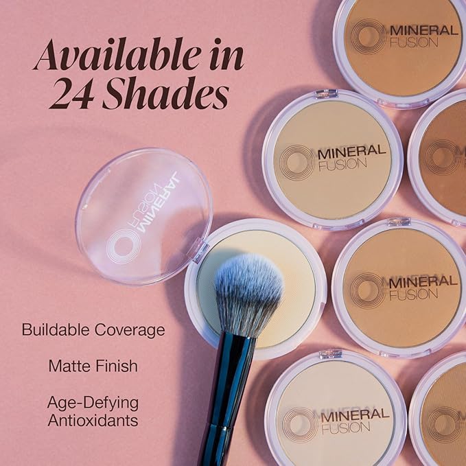 Mineral Fusion Pressed Powder Foundation, Neutral 1 - Fair Skin w/Peachy Undertones, Age Defying Foundation Makeup with Matte Finish, Talc Free Face Powder, Hypoallergenic, Cruelty-Free, 0.32 Oz