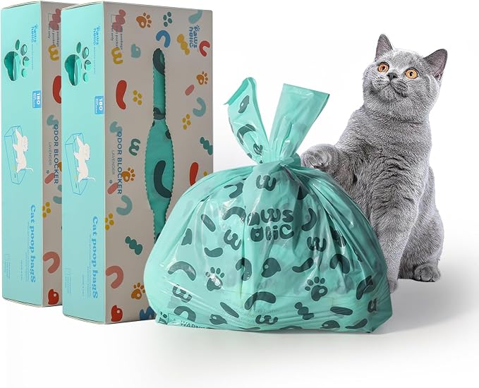 Cat Litter Disposal Bags and Dog Poop Bags with Handle,Cornstarch Based Extra Thick and Guaranteed Leak Proof Poop bags for Kitty and Doggy(360 Count 1.1 Gallon,Unscented)