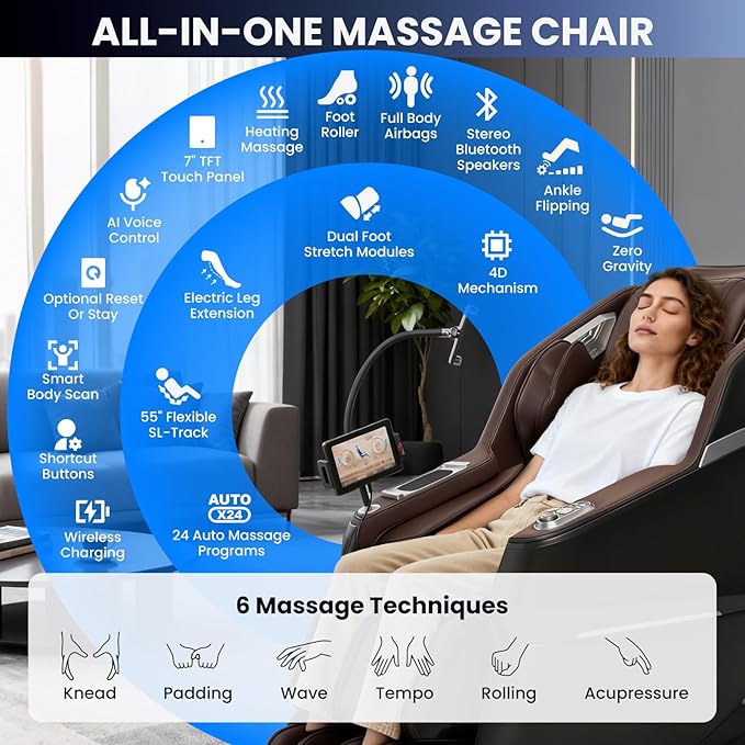 Space Walk & Ankle Stretch 4D Massage Chair Full Body, Unique 2026 Zero Gravity SL-Track Shiatsu Massage Chair Recliner, Electric Calfrest Extension & Foot Rollers, AI Voice Control S002 Black