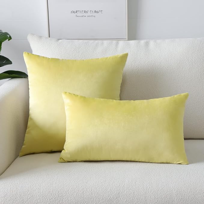 Artscope Luxury Velvet Pillow Covers Super Soft Decorative Rectangle Throw Pillow Covers Case Cushion Covers for Sofa Couch Bedroom Car Decor 16x24 Inch Lemon Yellow