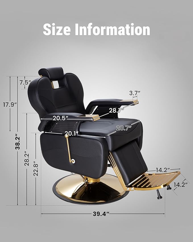 Barber Salon Chair for Hair Stylist, Reclining Chairs with Heavy Duty Hydraulic Pump, Styling Chair for Barbershop Spa Salon Home Studio (Black & Gold)