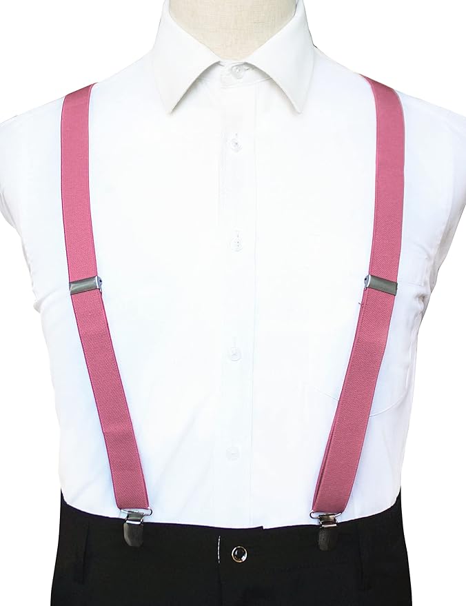 JEMYGINS Solid Color Mens Suspender with 3 Strong Clips Adjustable Braces