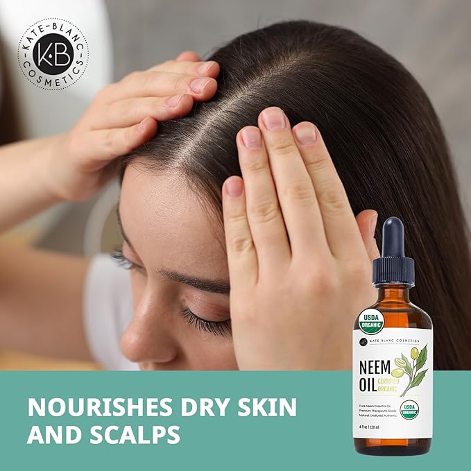 Kate Blanc Cosmetics Neem Oil for Skin, Hair & Face. Safe for Dog, Plants, Scalp (4oz, Organic, Cold Pressed, Concentrate)