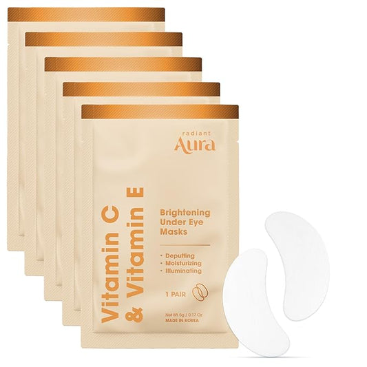 Vitamin C & Vitamin E Under Eye Patches – Dermatologist Tested, Anti Aging, Korean Skin Care – Hydrates, Firms, Reduces Look Of Fine Lines, Puffiness Reducer – Vegan, Clean – 5 Pairs