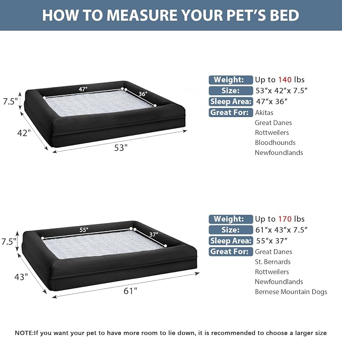 WNPETHOME Giant Dog Bed Orthopedic for Senior Dog Bed Comfy Sleeping | Washable Waterproof Dog Couch with Removable Cover, Large Pet Sofa Bed with Bolster Sides for Relaxing Black 61x43 Inch