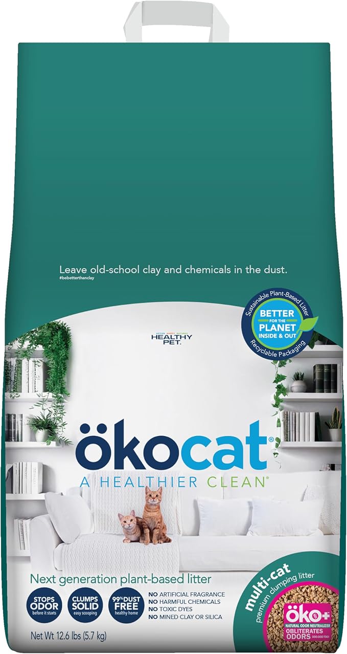 ökocat Multi-Cat Natural Wood Clumping Cat Litter, Odor Control, 12.6 Lbs