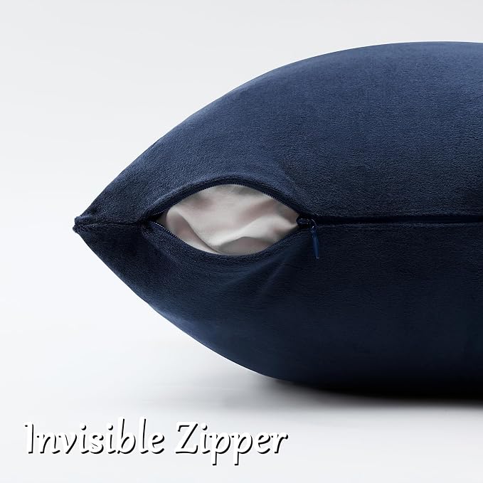 GIGIZAZA Navy Velvet Pillow Covers 18x18 Decorative Pillows Pack of 2 | Blue Throw Pillows for Couch Sofa,280gsm Soft Textured Fabric,Modern Square Pillowcases,Luxury Cushion Covers