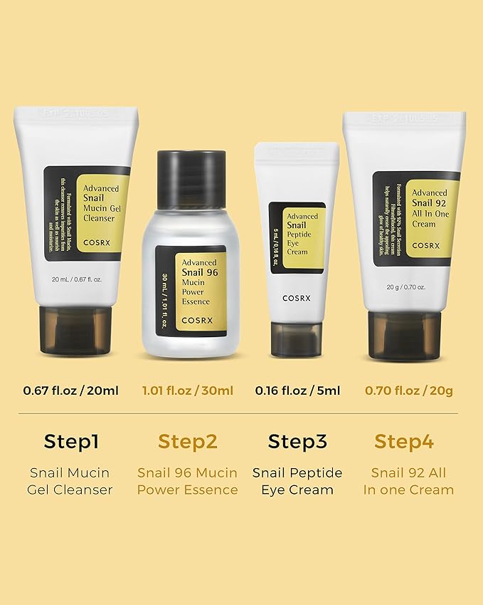 COSRX All About Snail Set + Hydrogel Mask 3EA- Snail Mucin Skincare Set and Glass Glow Hydrogel Collagen Face Mask, Travel Essentials, Stocking Stuffers, Korean Skin Care