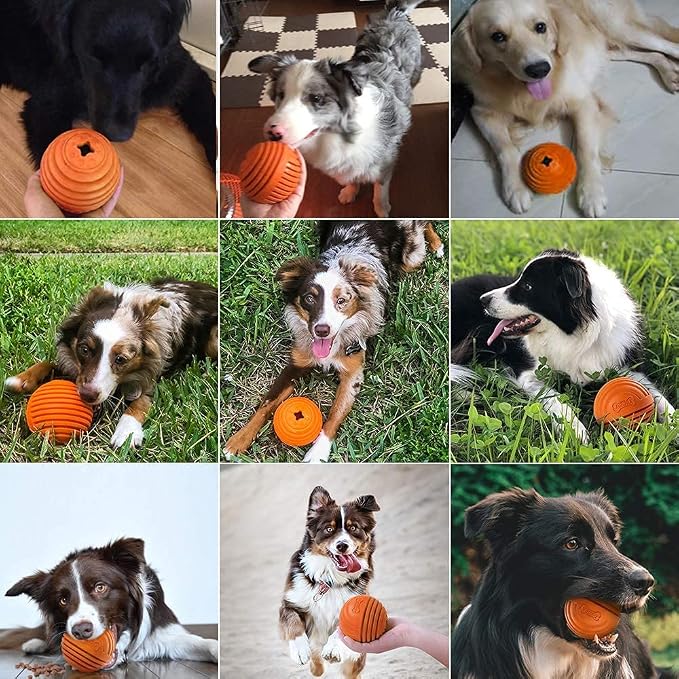 LaRoo Dog Puzzle Toy, Interactive Dog Toys for Treat Dispensing, Medium and Large Dogs,Dog Treat Ball for Teeth/Slow Feeder/IQ Training/Playing (3.5in Orange)