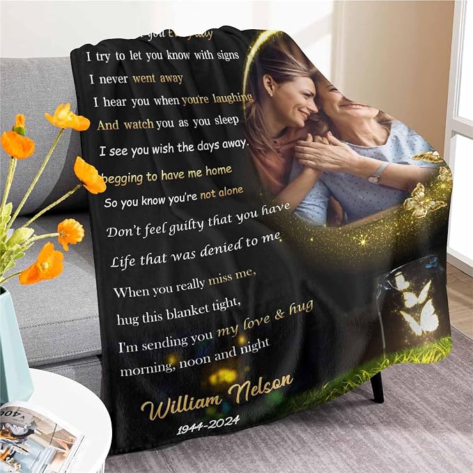 Custom Memorial Blanket with Photo - Sympathy Gift for Loss of Loved One
