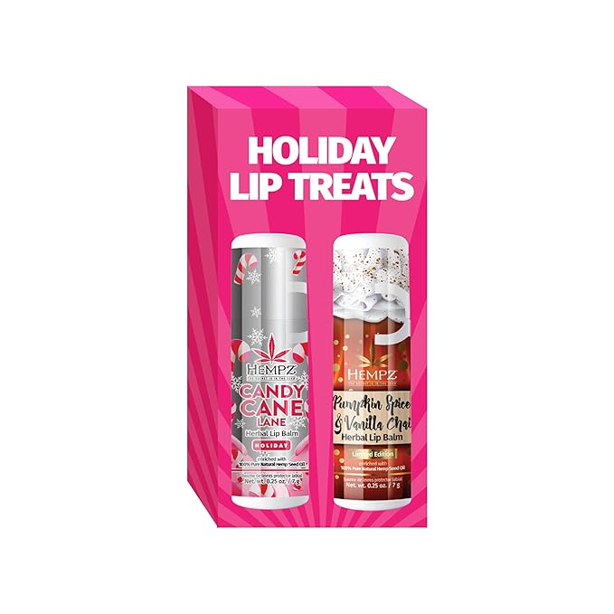 Hempz Fall Lip Balm, Limited Edition 2-Pack, Pumpkin Spice and Peppermint Candy Cane, Hydrating Lip Care for Men and Women, .25 oz tube