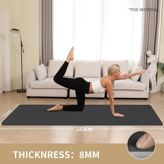 Extra Thick 8mm Yoga Mat, 72"x28" Non Slip Exercise Mat, Reversible 2-Sided Dual Color Premium POE Material, with Carrying Strap for Yoga, Pilates, Home Gym