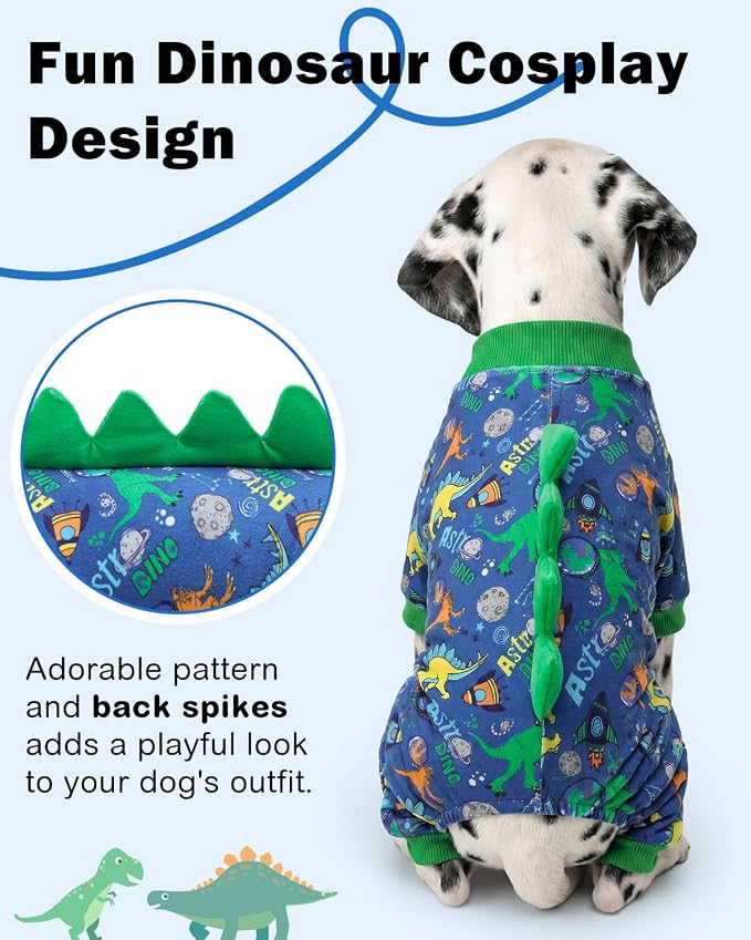 CuteBone Dinosaur Costume Dog Pajamas, Stretchy Spandex Crystal Velvet Sleepwear Coat for Small Dogs, Soft & Warm Pet Outfit Clothes for Cold Weather, Cozy Pullover Design COSP23L