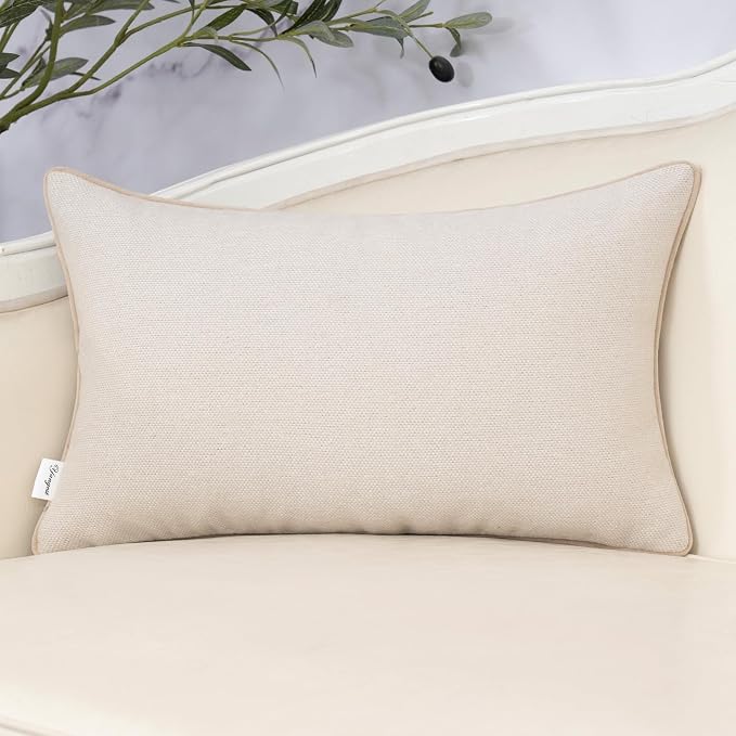 Neutral Floral Pillow Cover 12 x 20 Inches, Vintage Chenille Rectangle Throw Pillow Cover Soft Decorative Farmhouse Accent Couch Pillow Cover for Living Room Bedroom, Beige