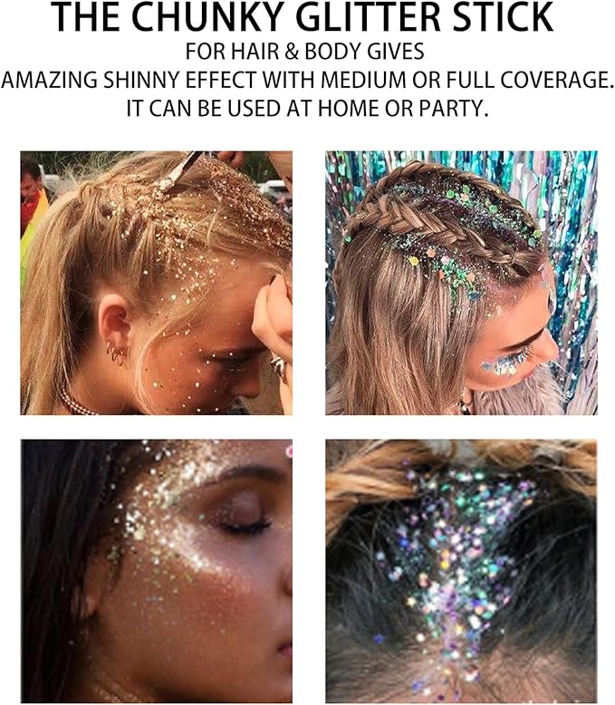 Body Glitter Stick, Face Glitter Body Gel Sequins, Mermaid Glitter Stick Shine Hair Eyeshadow Face Body Glitter Concerts Music Festivals Christmas Halloween Party Looks Sparkle Shimmer Makeup (Purple)