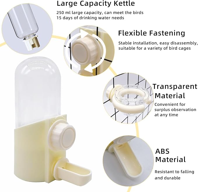 Bird Water Dispenser Bird Cage Feeder Accessories for Parakeet(3Pcs)