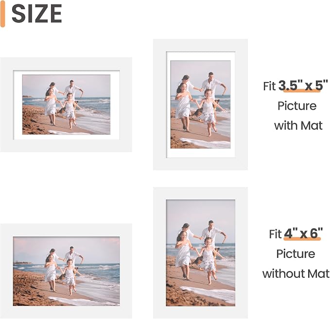upsimples 4x6 Picture Frame Set of 10, Display Pictures 3.5x5 with Mat or 4x6 Without, Multi Photo Frames Collage for Wall or Tabletop Display, White | Fit 3.5x5 and 4 x 6 Photos, Wall or Tabletop Display, For Gallery Hallway Living Room, For Christmas...