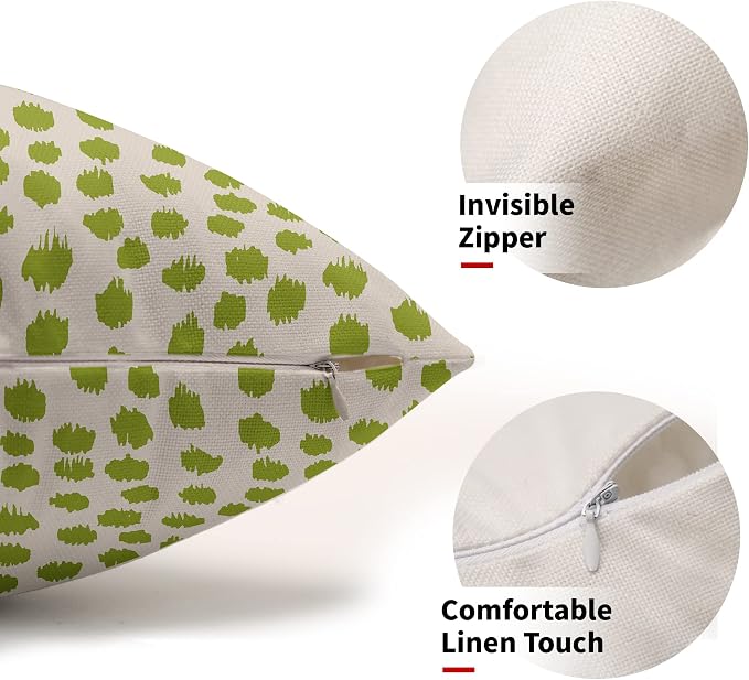 Lime Green Cream Boho Design Polka Dot Throw Pillows 12x20 Set of 2 Modern Brush Strokes Print Decorative Outdoor Pillowcase Lumbar Cushion Cover Linen Pillow Case for Sofa Couch Bed