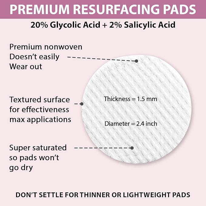 Glycolic Acid 20% & Salicylic Acid 2% Face Exfoliating Pads (50 Count)- Facial Peel Pads for Anti-Aging, Cleansing, Resurfacing, Brightening, Blemish Control, Revealing Clear, Glowing, Youthful Skin