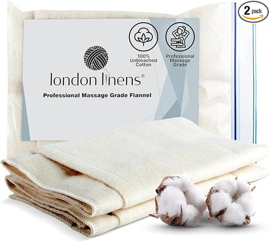 LONDON LINENS 2Pcs 100% Natural Cotton Flannel Castor Oil Pack - Unbleached, Double Brushed Cotton Fabric Castor Oil Wrap for Abdomen, Joints & Other Areas with Front Pocket for Hot & Cold Packs