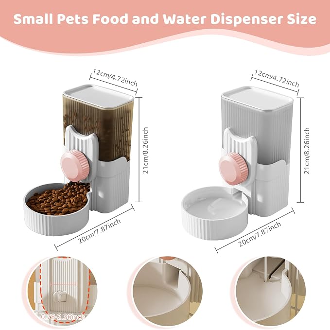 Hanging Cage Auto Pet Food Bowl Water Bottle Dispenser, 1L, Pink | Auto Gravity Pet Feeder and Waterer Set, Kennel Feeding Station, Crate Feeder Dish, For Rabbit Puppy Cats Ferret