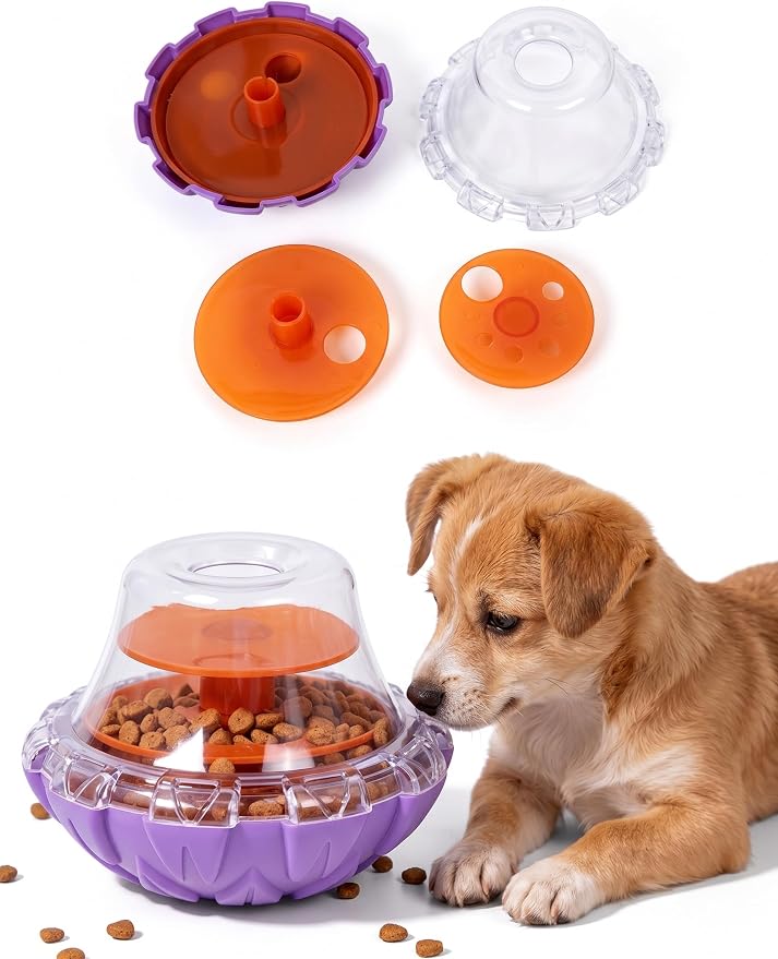 Tumbler Treat Dispenser, Pet Puzzle Slow Feeder Toy for Cats and Dogs, Wobbling Interactive Toy with Transparent Window, Maze-Style Baffle Increases Difficulty, PP Eco-Friendly Material, Purple