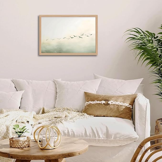 skysoon Minimalist Bird Wall Art, Neutral Abstract Landscape Canvas Print | Abstract Fog Landscape Canvas Print, Nordic Artwork, Modern Calm Wall Decor for Living Room Bedroom Office 12x16 Inch